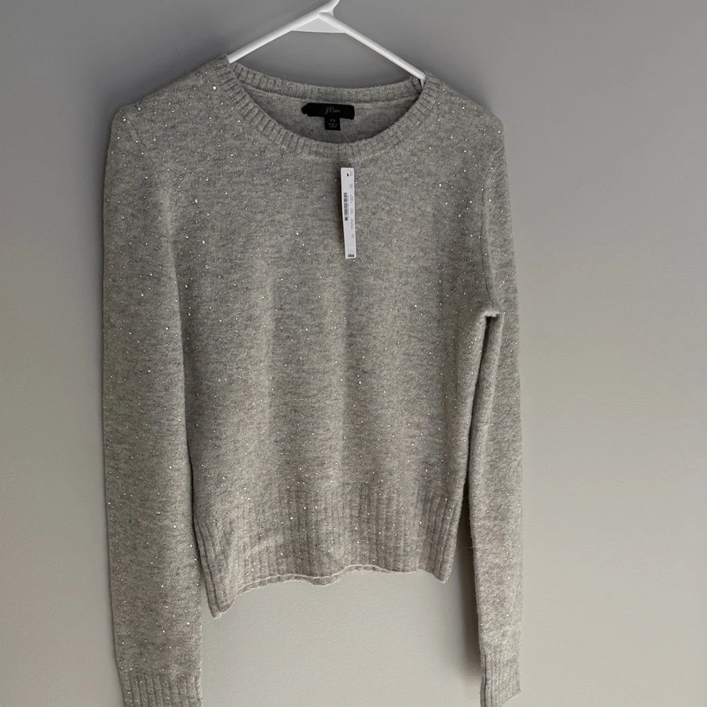 J. Crew Light Gray Sweater with Sparkle Accents - xs NWT - Picture 3 of 16